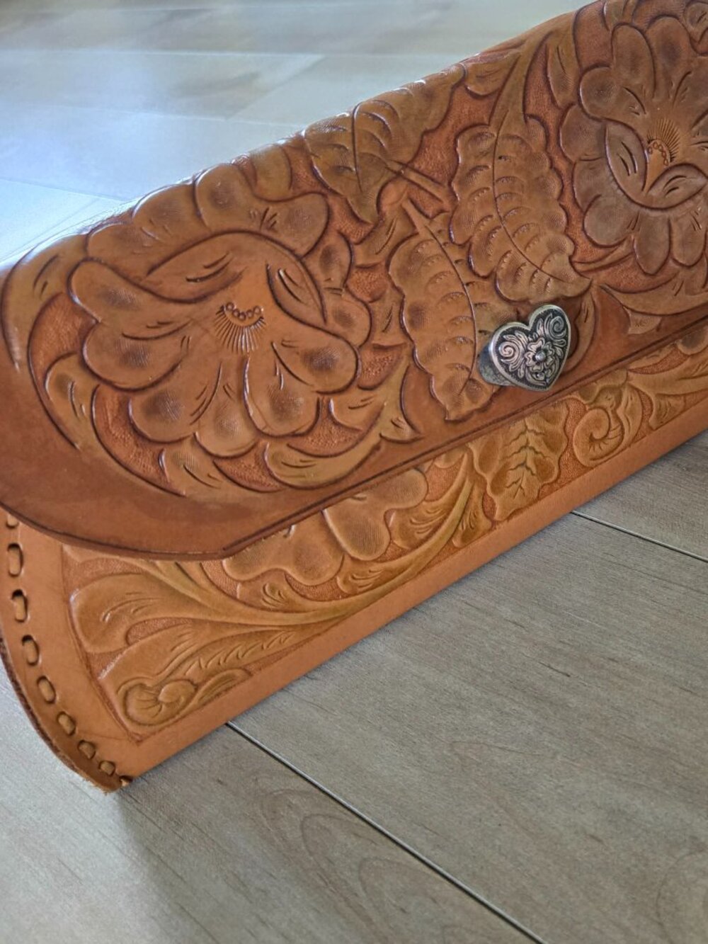 Vintage Hand Tooled Leather Floral Saddle Bag Purse Boho Western Brown Handmade